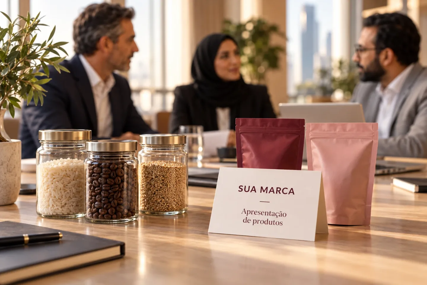 Apresentação de produtos em uma reunião comercial — imagem ilustrativa
