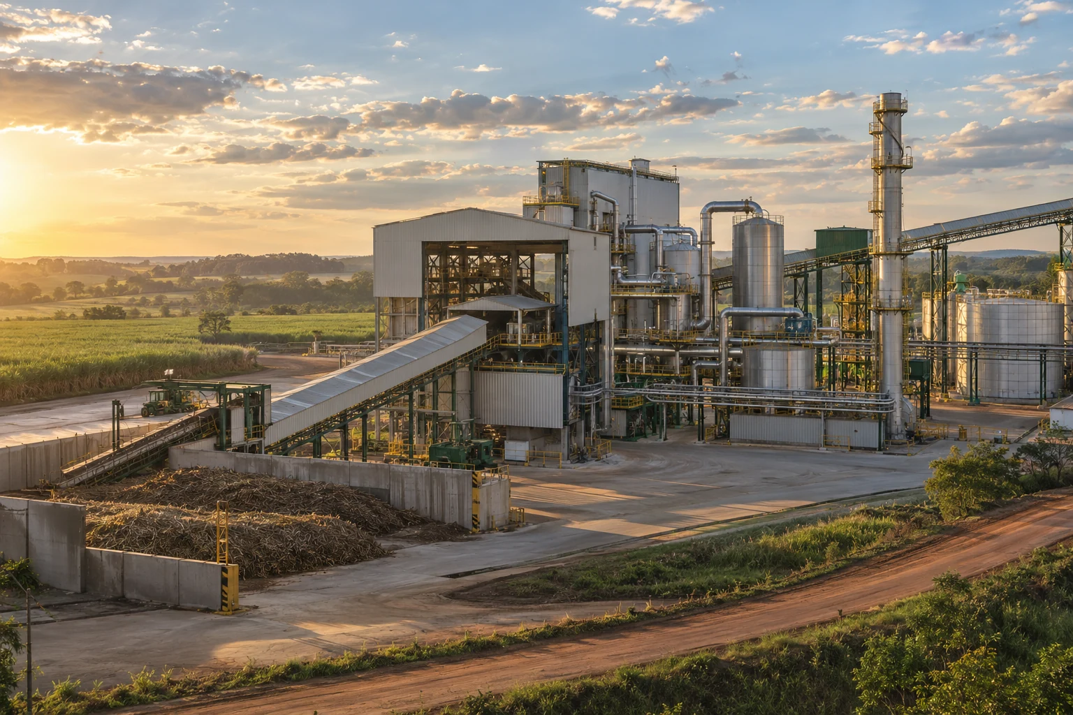 Instalação industrial de processamento de cana-de-açúcar — imagem ilustrativa